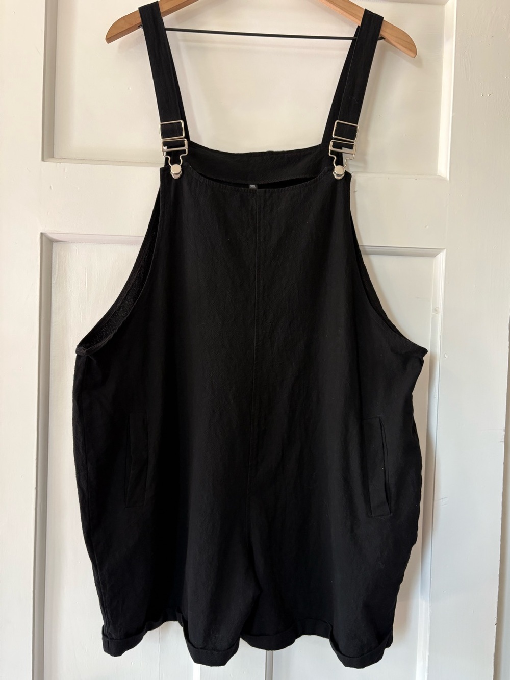Fashion Overall Jumper Cotton Linen Shorts Cuffed Black Pockets Boho Hippie XXL